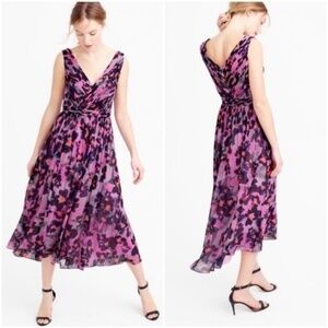 BNWT J Crew Collection Silk Chiffon Floral Dress in watercolor, size 6